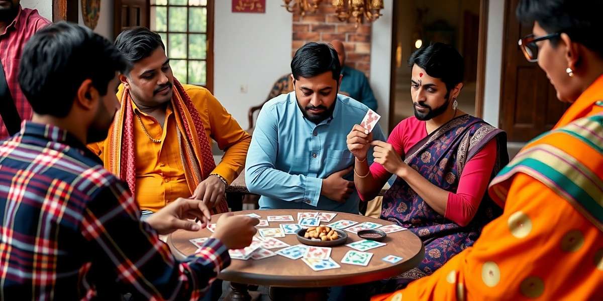 Indian Card Battle - Traditional Gameplay Group of Indian people playing Indian Card Battle with traditional cards