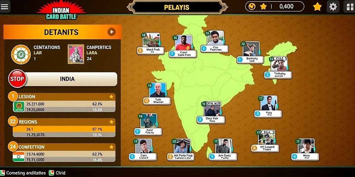 Indian Card Battle - Regional Popularity Indian Card Battle player statistics map showing regional popularity across India